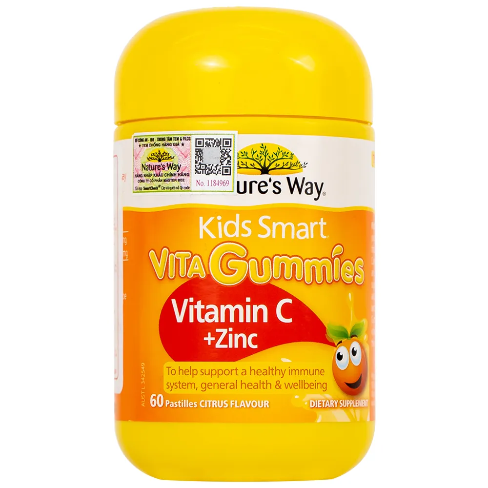VIÊN NHAI HỖ TRỢ SỨC ĐỀ KHÁNG KIDS SMART VITA GUMMIES VITAMIN C + ZINC NATURE'S WAY 60V