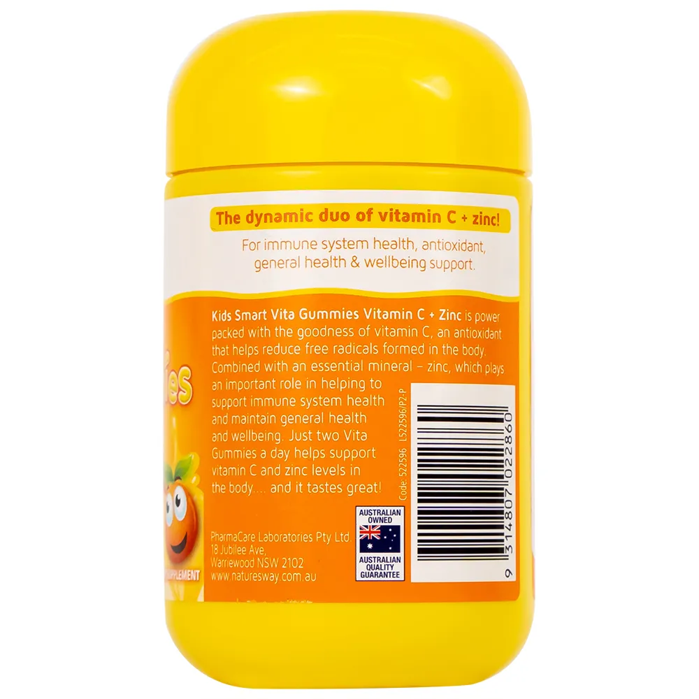 VIÊN NHAI HỖ TRỢ SỨC ĐỀ KHÁNG KIDS SMART VITA GUMMIES VITAMIN C + ZINC NATURE'S WAY 60V 15