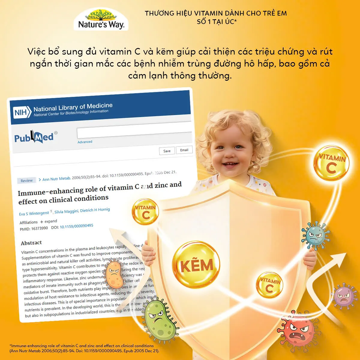 VIÊN NHAI HỖ TRỢ SỨC ĐỀ KHÁNG KIDS SMART VITA GUMMIES VITAMIN C + ZINC NATURE'S WAY 60V 4