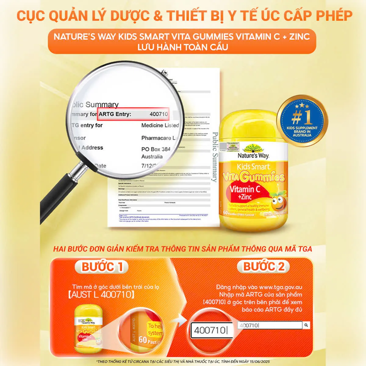 VIÊN NHAI HỖ TRỢ SỨC ĐỀ KHÁNG KIDS SMART VITA GUMMIES VITAMIN C + ZINC NATURE'S WAY 60V 8