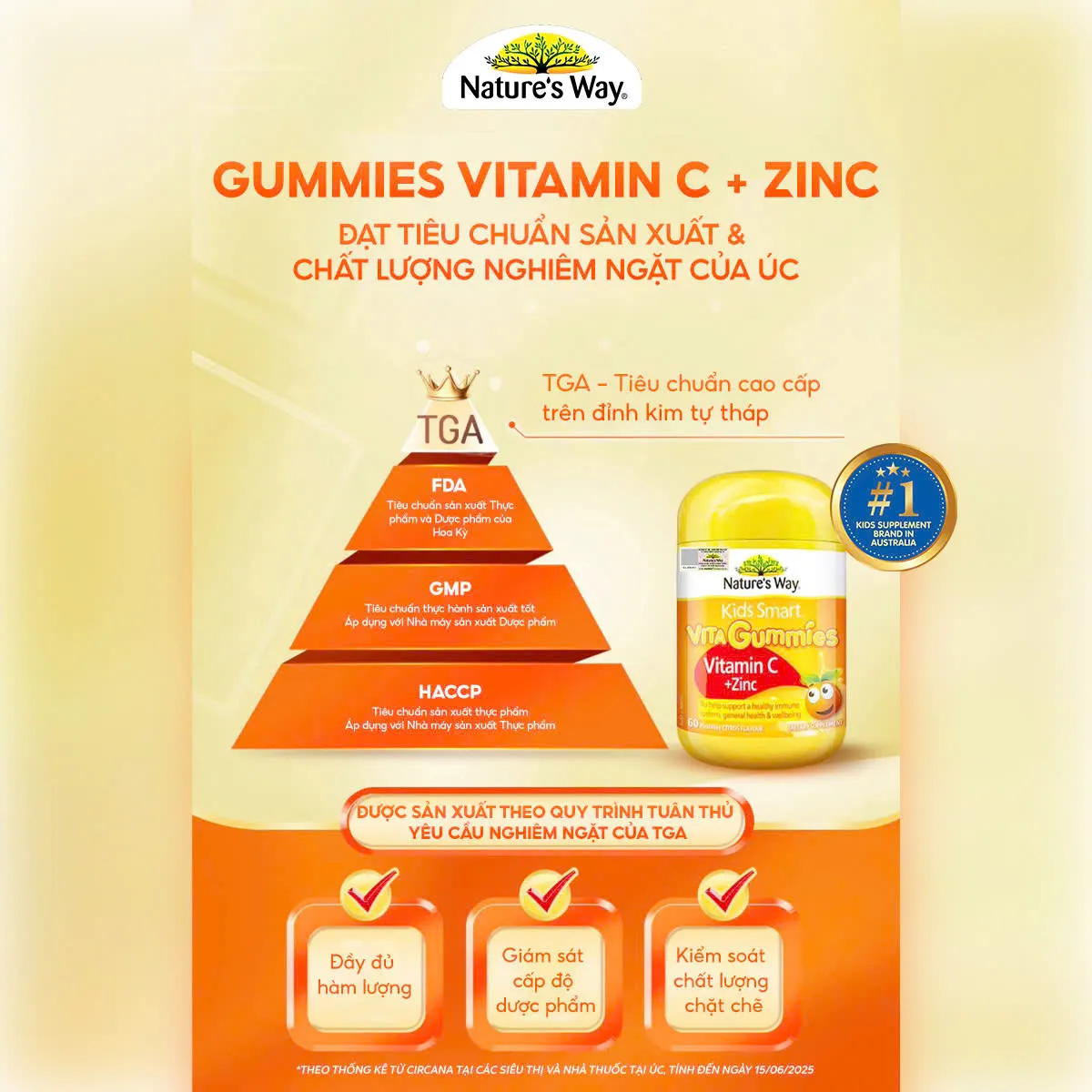 VIÊN NHAI HỖ TRỢ SỨC ĐỀ KHÁNG KIDS SMART VITA GUMMIES VITAMIN C + ZINC NATURE'S WAY 60V 9