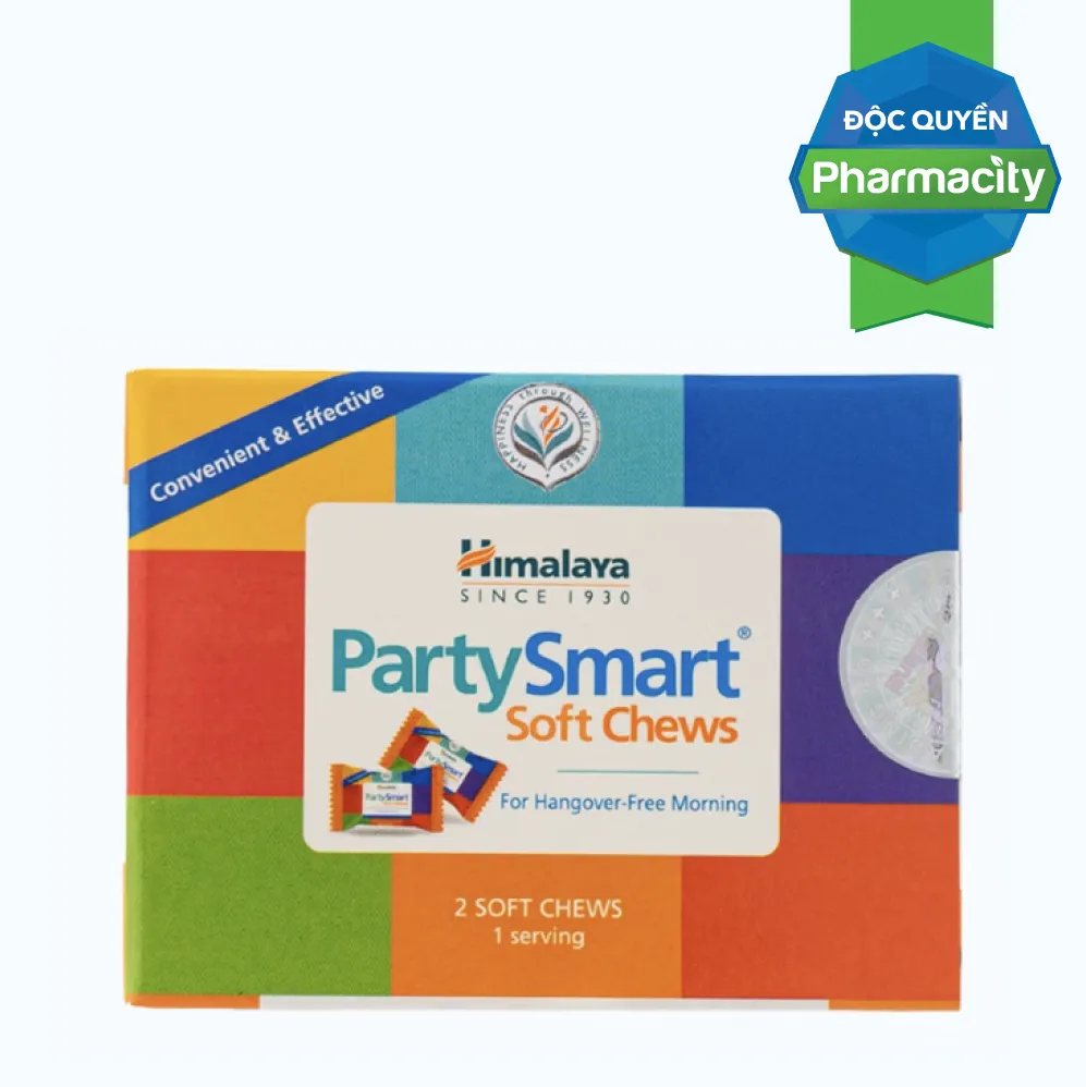 Viên nhai HIMALAYA Party Smart Hỗ trợ cải thiện đau đầu, buồn nôn do uống rượu bia (Hộp 2 viên)