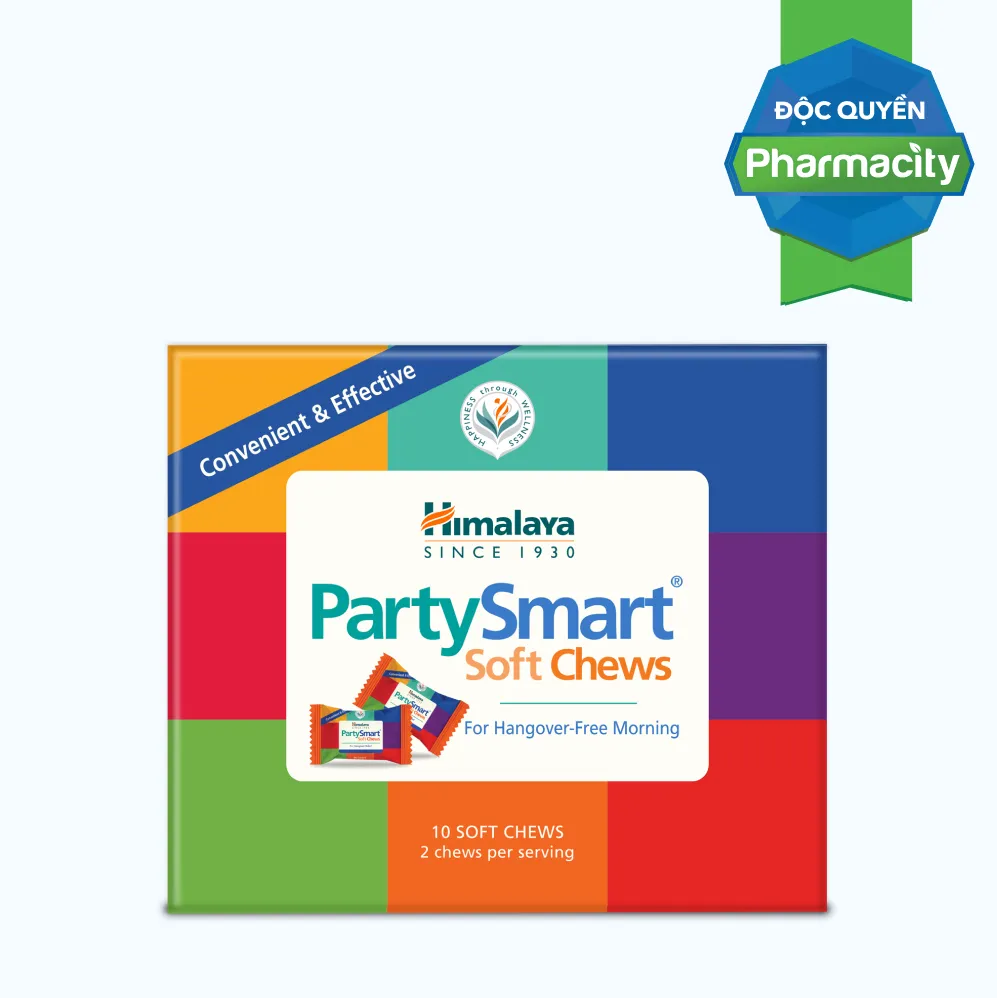 Viên nhai HIMALAYA Party Smart Hỗ trợ cải thiện đau đầu, buồn nôn do uống rượu bia (Hộp 2 viên)