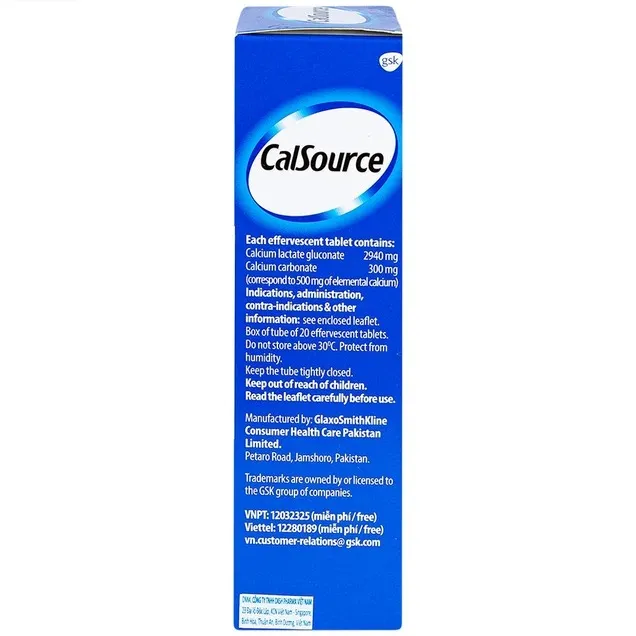 Viên sủi CalSource 500mg GSK – Bổ sung canxi, phòng và hỗ trợ điều trị thiếu hụt canxi (Tuýp 20 viên) 2