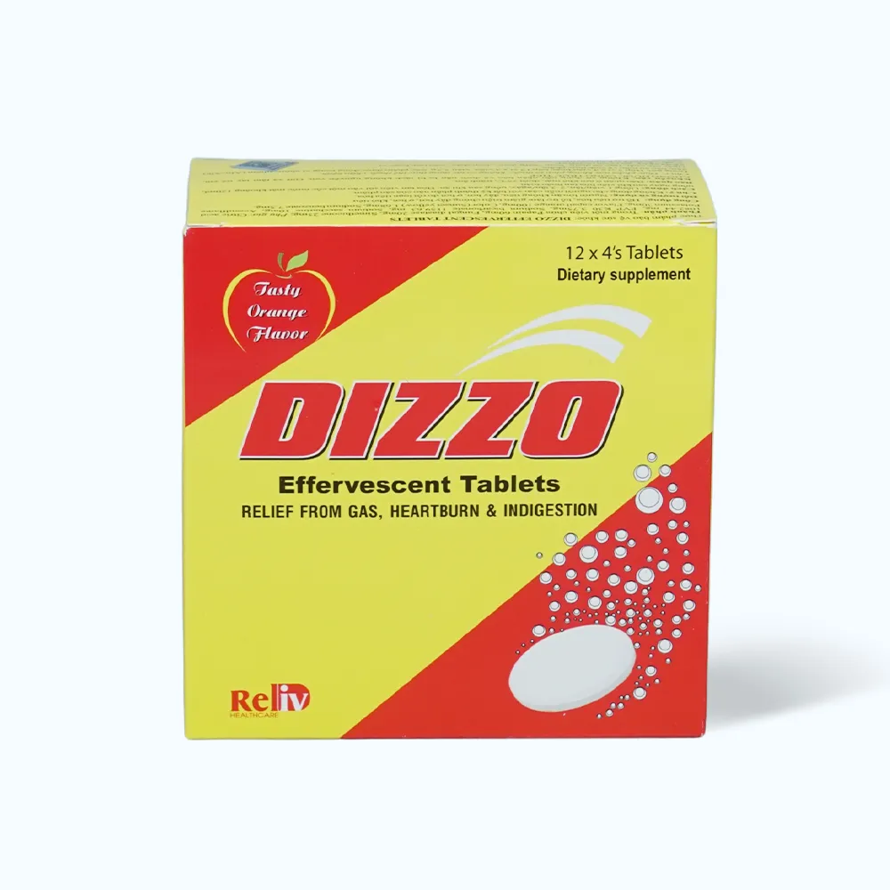 Viên sủi Dizzo (Hộp 12 vỉ x 4 viên) hỗ trợ giảm đầy hơi, khó tiêu và ợ chua