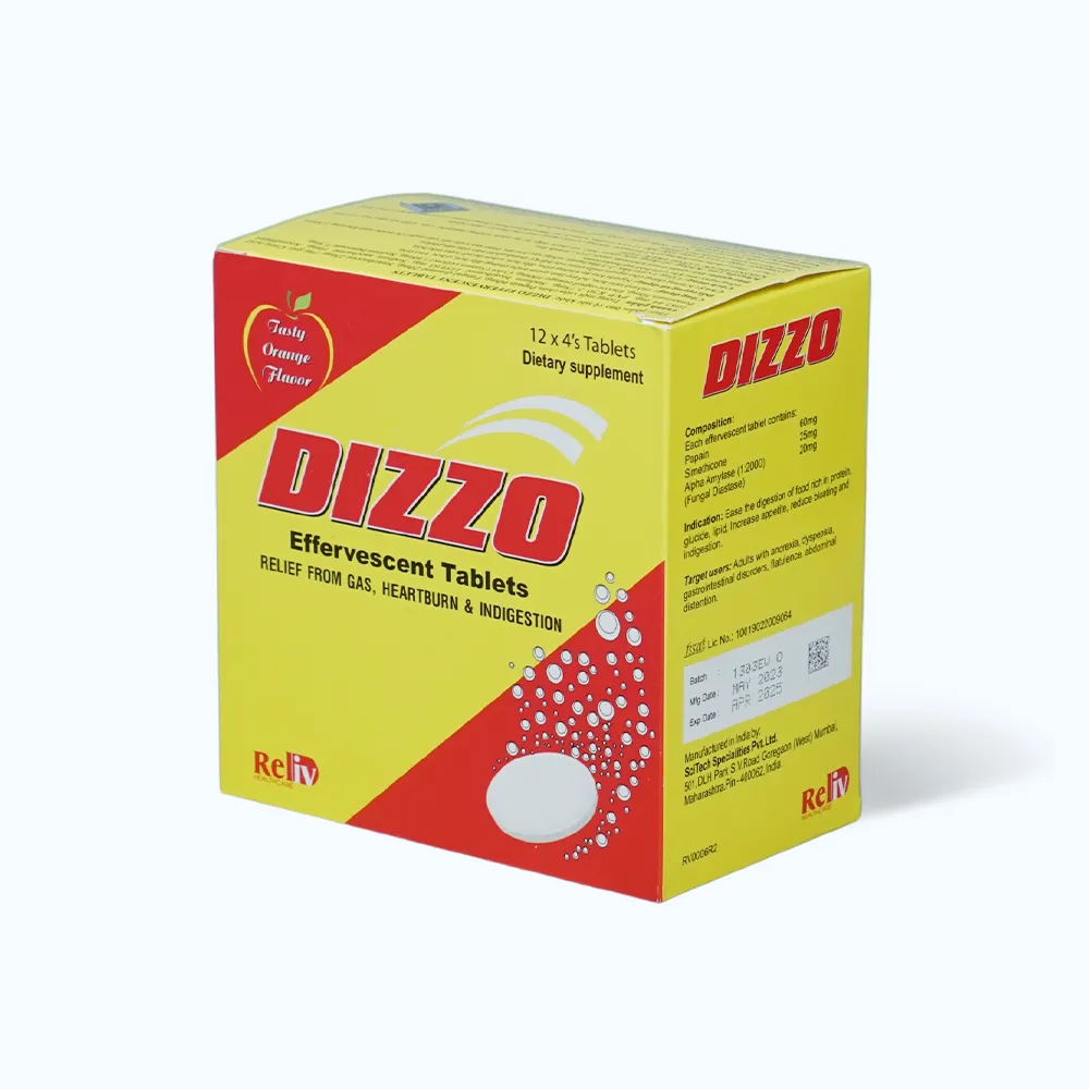 Viên sủi Dizzo (Hộp 12 vỉ x 4 viên) hỗ trợ giảm đầy hơi, khó tiêu và ợ chua 2