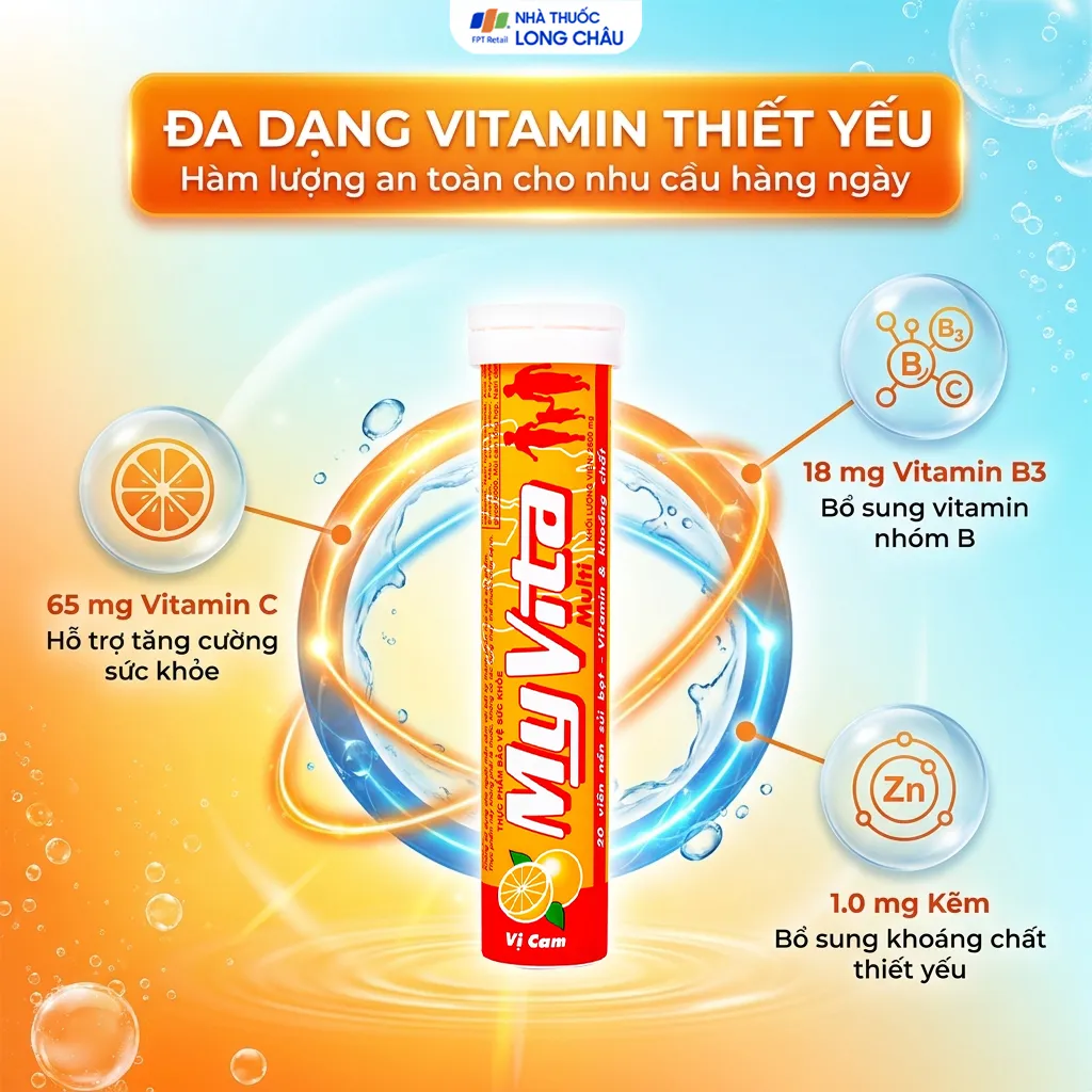 VIÊN SỦI GIÚP BỔ SUNG VITAMIN MYVITA MULTI SPM VỊ CAM 20V 3