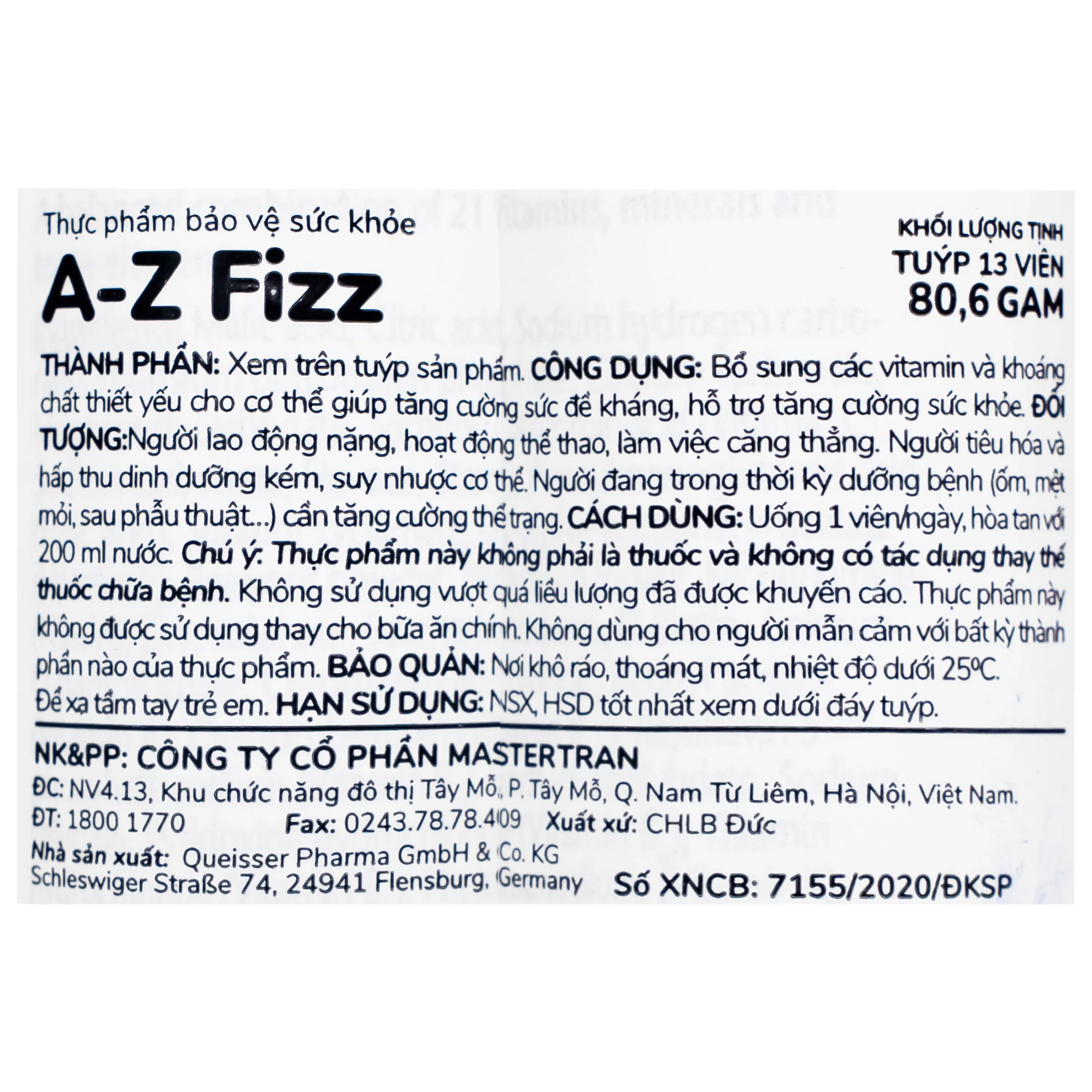 VIÊN SỦI GIÚP TĂNG SỨC ĐỀ KHÁNG A-Z FIZZ DOPPELHERZ 13V 5