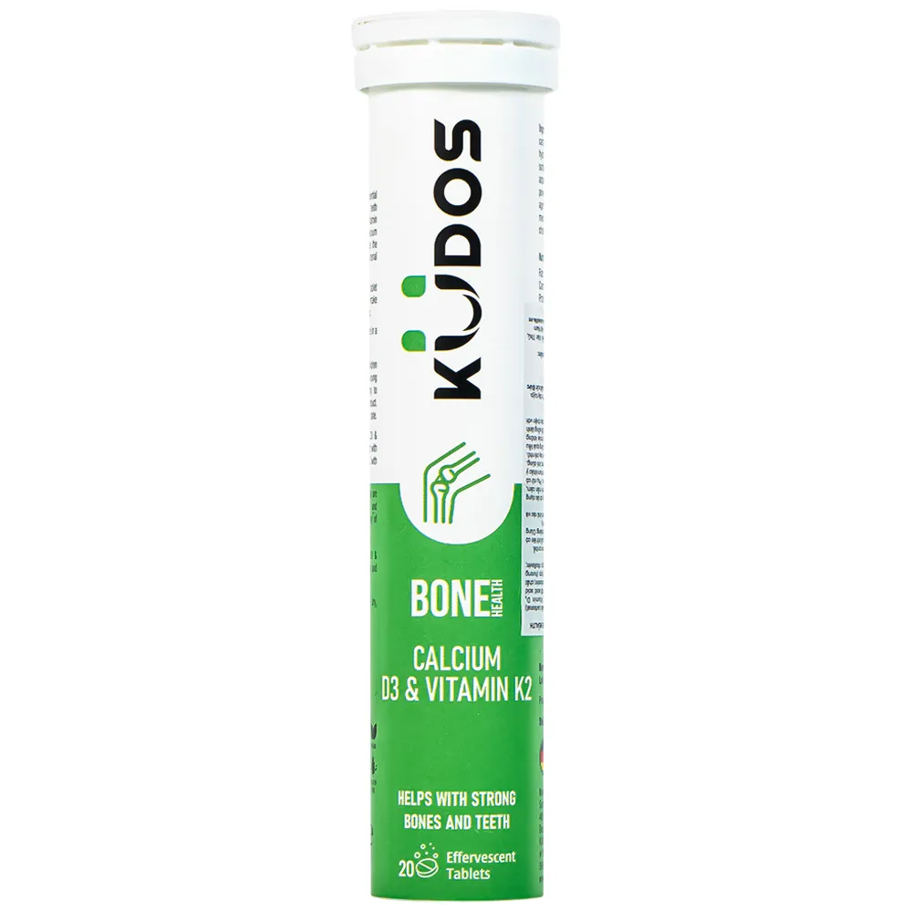 VIÊN SỦI KUDOS BONE HEALTH CALCIUM, D3 & VITAMIN K2 HƯƠNG CAM 20V