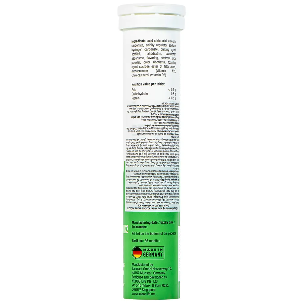 VIÊN SỦI KUDOS BONE HEALTH CALCIUM, D3 & VITAMIN K2 HƯƠNG CAM 20V 2