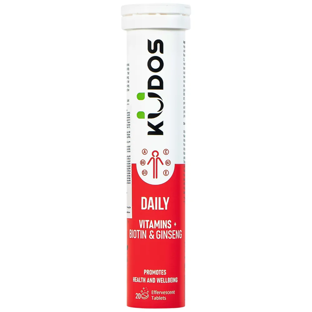 VIÊN SỦI KUDOS DAILY VITAMINS PLUS BIOTIN & GINSENG HƯƠNG CAM 20V
