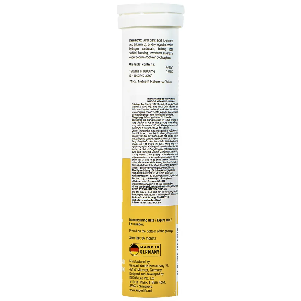 VIÊN SỦI KUDOS VITAMIN C 1000 MG HƯƠNG CHANH 20V 2