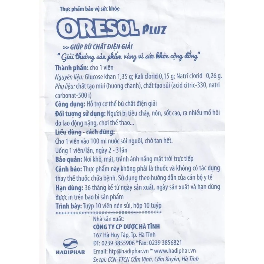 Viên sủi Oresol Pluz - Bù nước và điện giải (Tuýp 10 viên) 7