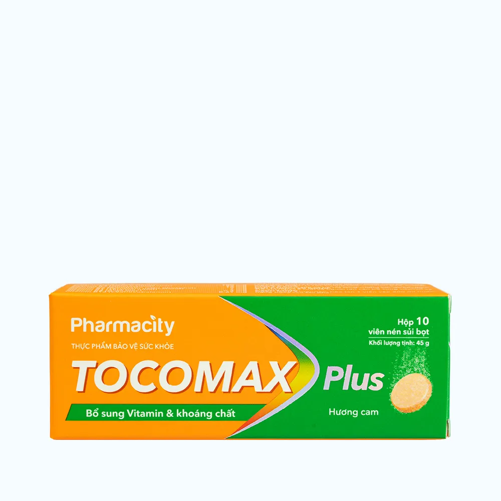 Viên sủi Pharmacity Tocomax Plus hỗ trợ tăng cường sức đề kháng (Hộp 10 viên nén sủi bọt)