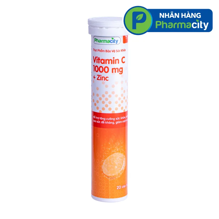 Viên sủi Pharmacity Vitamin C 1000mg + Zinc giúp tăng đề kháng (hộp 20 viên)