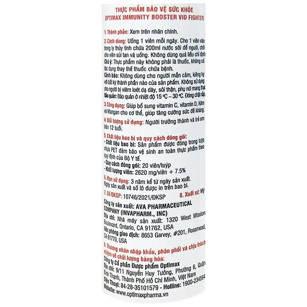 VIÊN SỦI TĂNG SỨC ĐỀ KHÁNG OPTIMAX IMMUNITY BOOSTER VID-FIGHTER 20V 13
