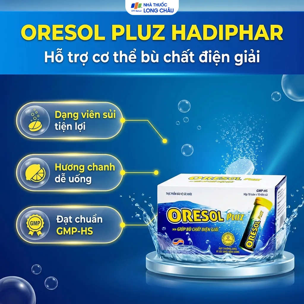 VIÊN SỦI GIÚP BÙ CHẤT ĐIỆN GIẢI ORESOL PLUZ HADIPHAR 10V 2