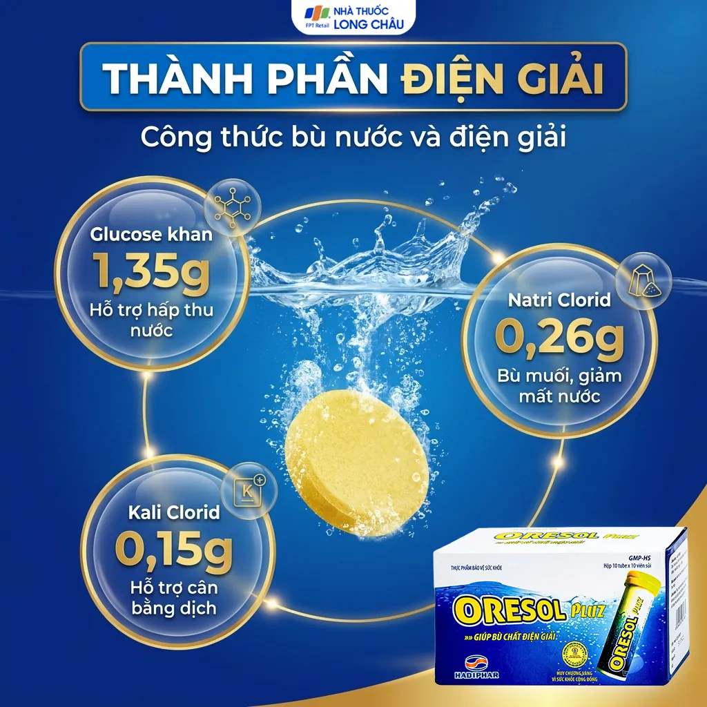 VIÊN SỦI GIÚP BÙ CHẤT ĐIỆN GIẢI ORESOL PLUZ HADIPHAR 10V 3