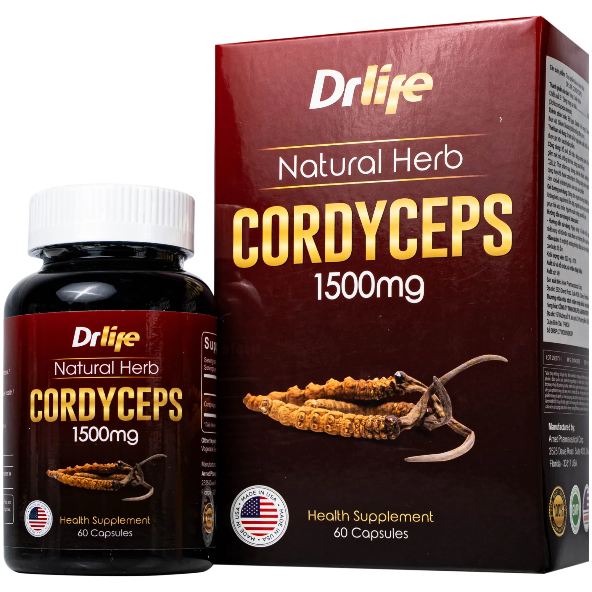 VIÊN UỐNG ĐÔNG TRÙNG HẠ THẢO DR LIFE NATURAL HERB CORDYCEPS 1500MG 60V