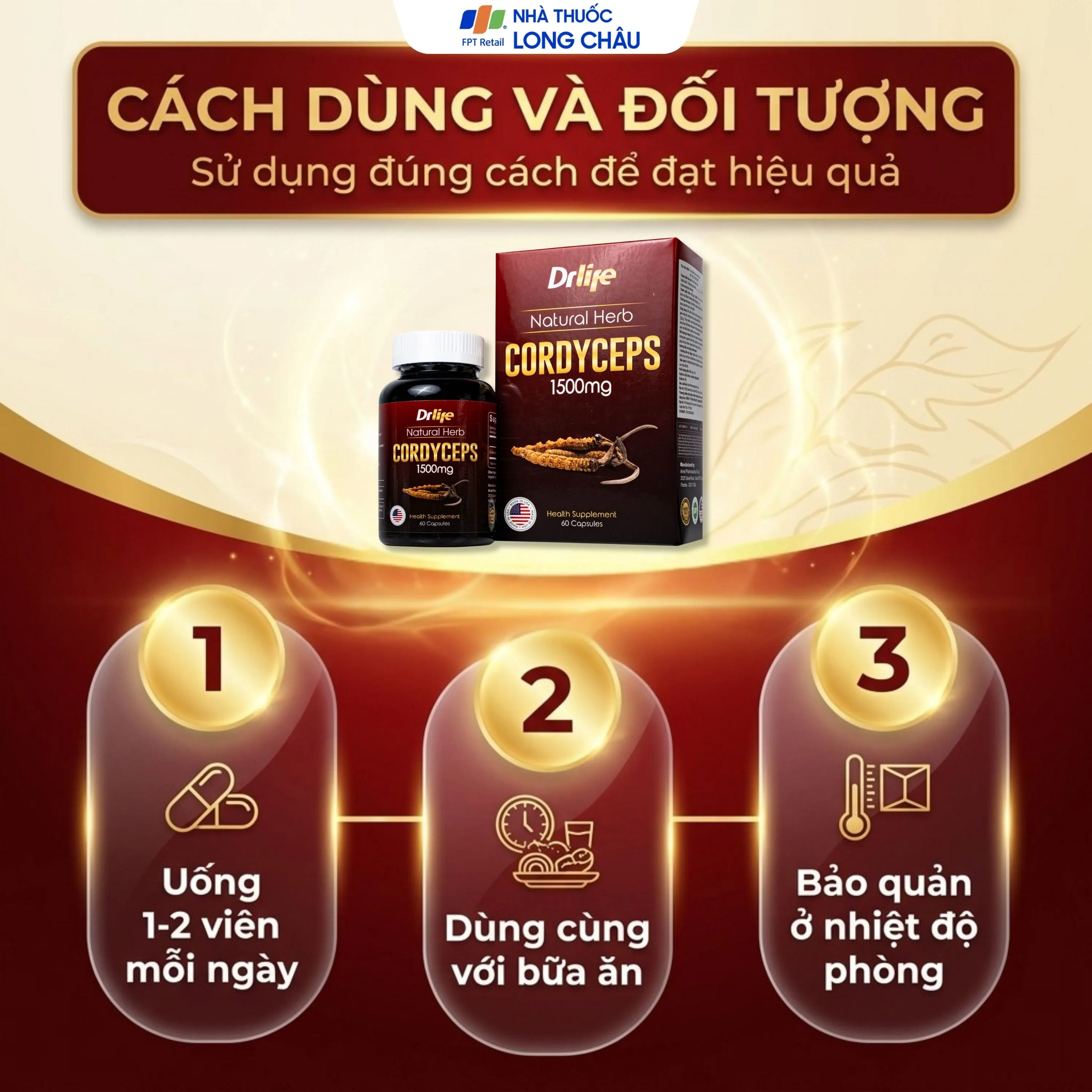 VIÊN UỐNG ĐÔNG TRÙNG HẠ THẢO DR LIFE NATURAL HERB CORDYCEPS 1500MG 60V 4
