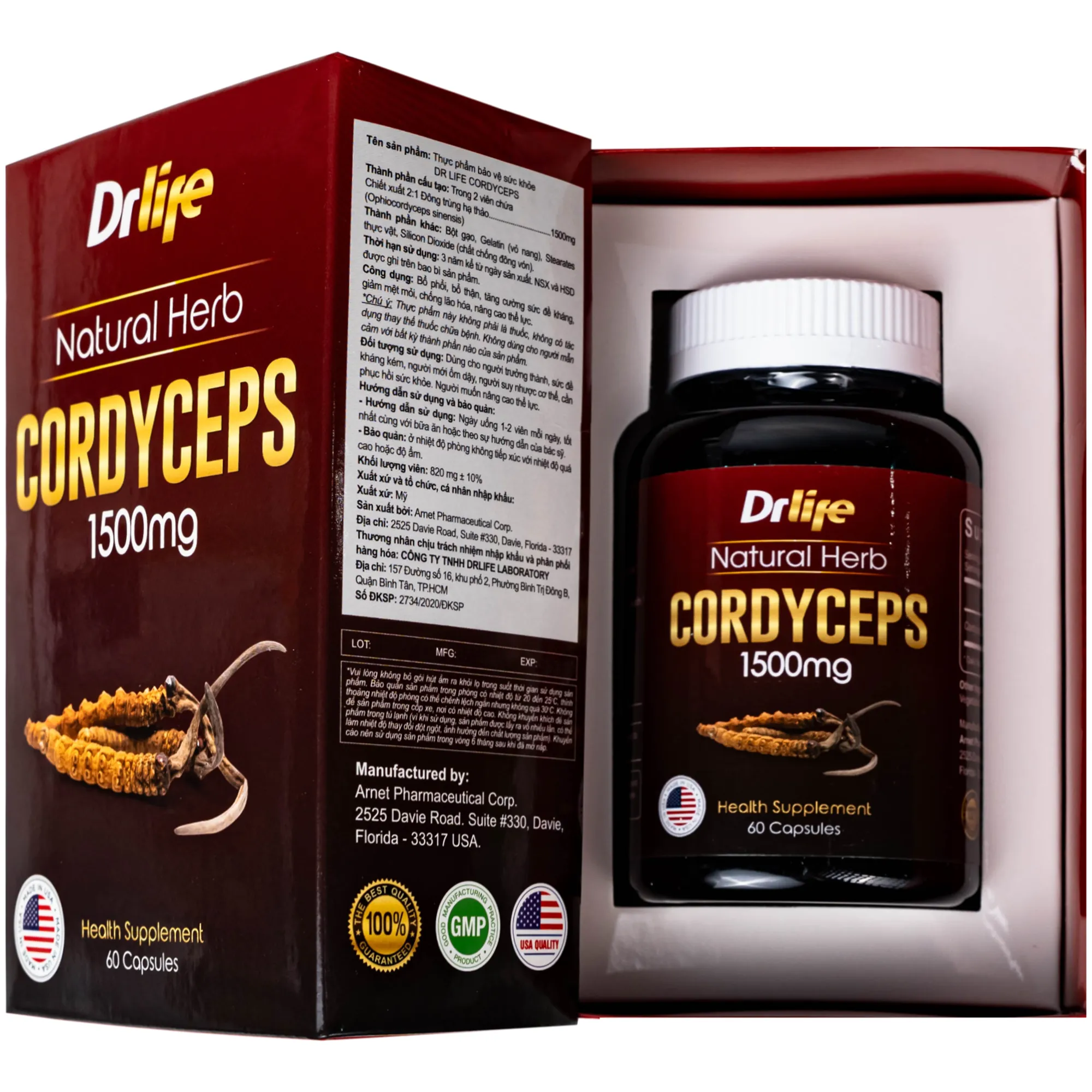 VIÊN UỐNG ĐÔNG TRÙNG HẠ THẢO DR LIFE NATURAL HERB CORDYCEPS 1500MG 60V 7