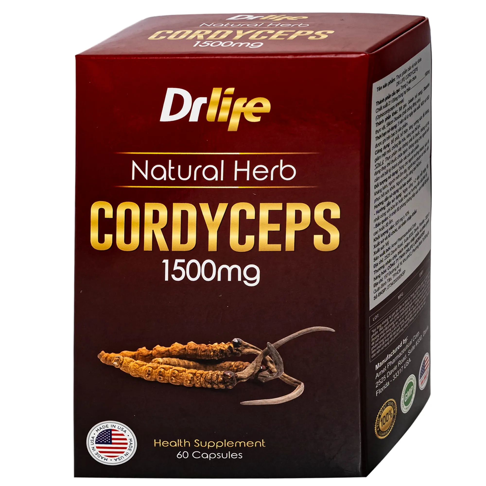 VIÊN UỐNG ĐÔNG TRÙNG HẠ THẢO DR LIFE NATURAL HERB CORDYCEPS 1500MG 60V 8