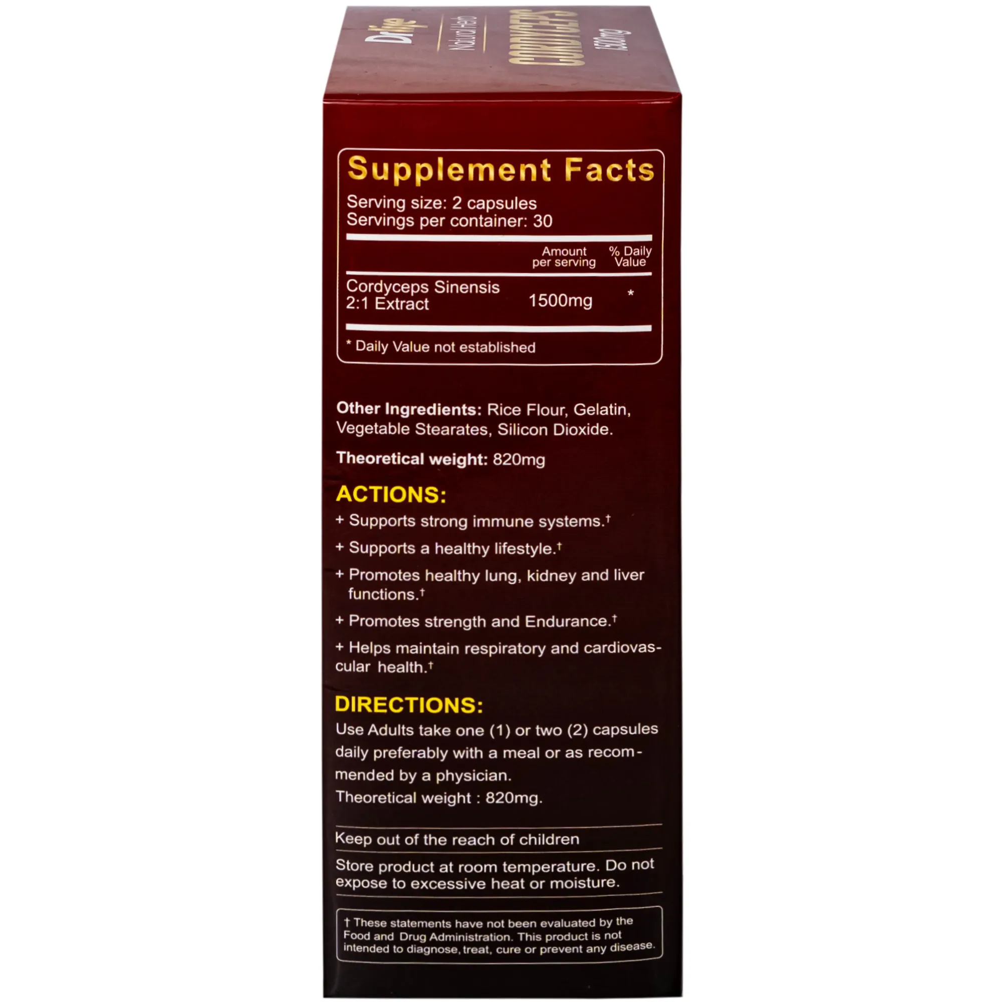 VIÊN UỐNG ĐÔNG TRÙNG HẠ THẢO DR LIFE NATURAL HERB CORDYCEPS 1500MG 60V 10