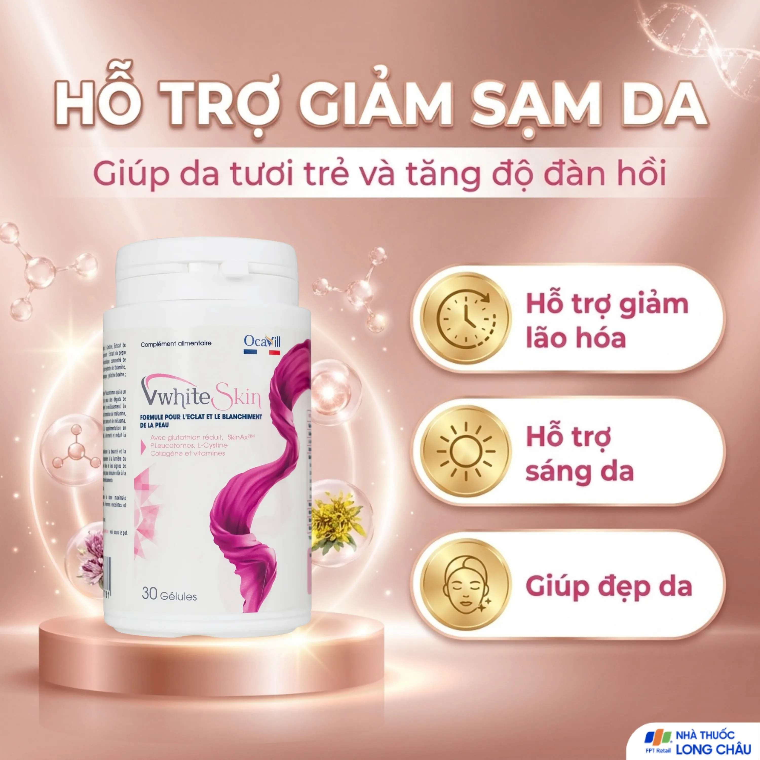 VIÊN UỐNG ĐẸP DA GIÚP TĂNG ĐÀN HỒI, GIẢM LÃO HÓA DA VWHITESKIN OCAVILL 30V 3