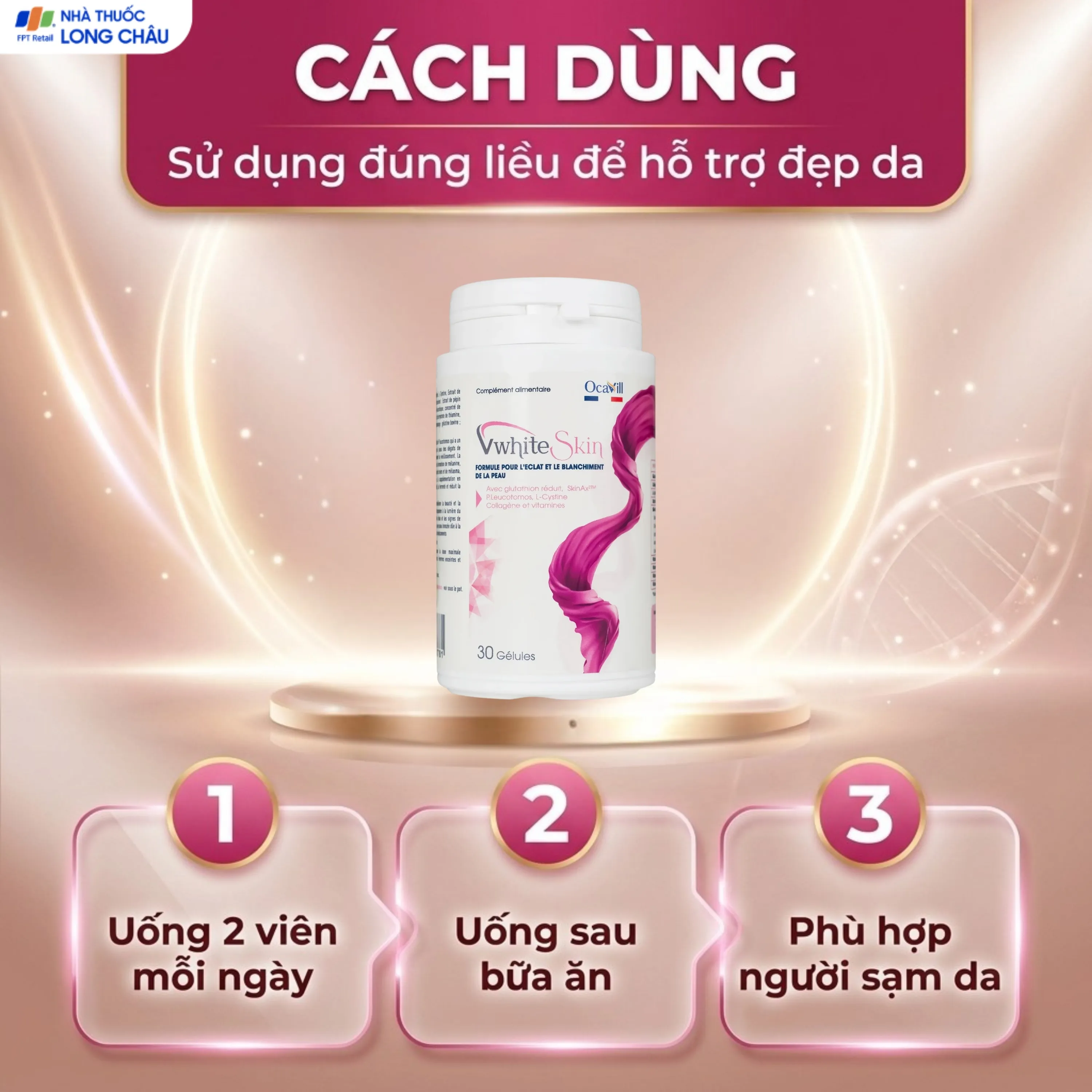 VIÊN UỐNG ĐẸP DA GIÚP TĂNG ĐÀN HỒI, GIẢM LÃO HÓA DA VWHITESKIN OCAVILL 30V 5