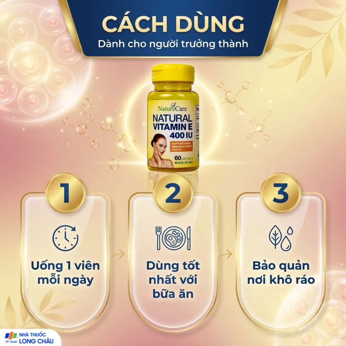 VIÊN UỐNG ĐẸP DA NATURAL VITAMIN E 400IU NATURECARE 60V 5