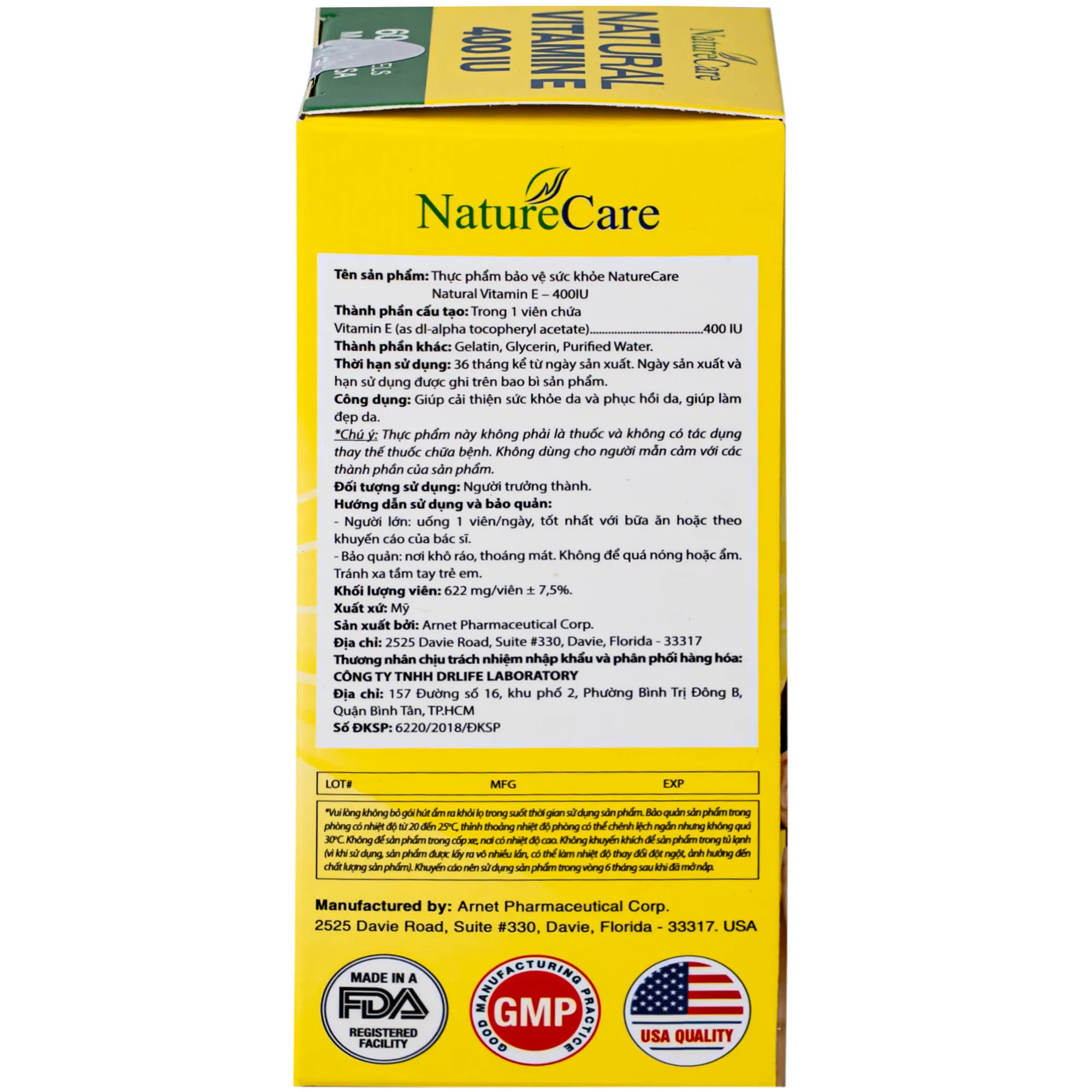 VIÊN UỐNG ĐẸP DA NATURAL VITAMIN E 400IU NATURECARE 60V 8