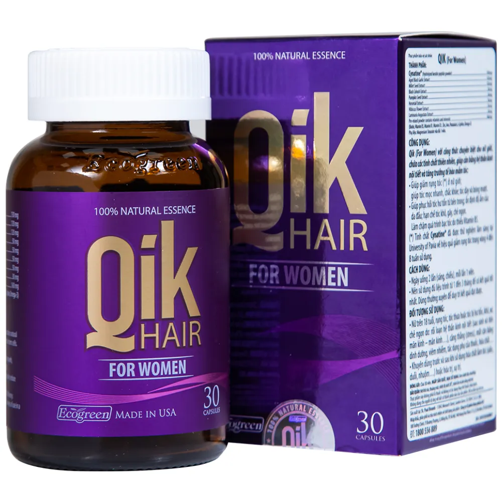 VIÊN UỐNG  GIÚP GIẢM RỤNG TÓC Ở NỮ GIỚI QIK HAIR FOR WOMEN ECOGREEN 30V