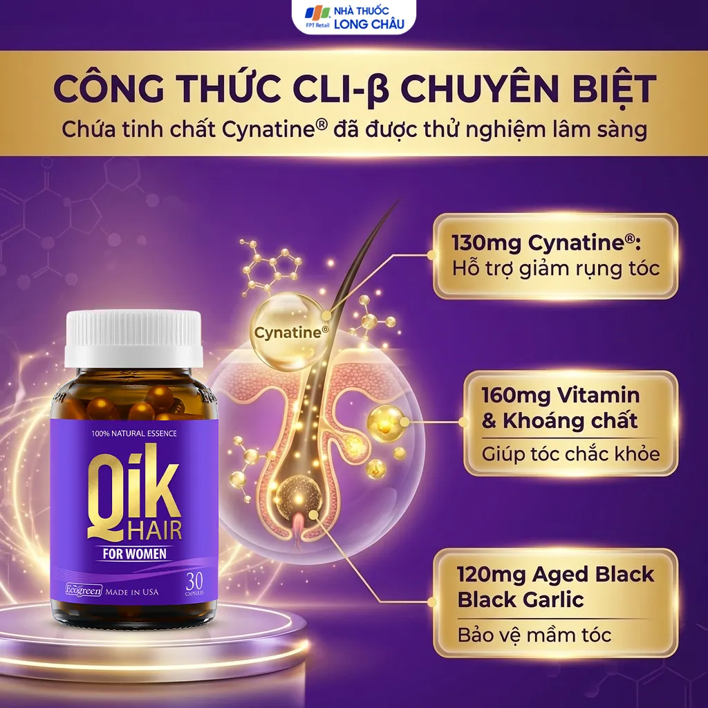 VIÊN UỐNG  GIÚP GIẢM RỤNG TÓC Ở NỮ GIỚI QIK HAIR FOR WOMEN ECOGREEN 30V 3
