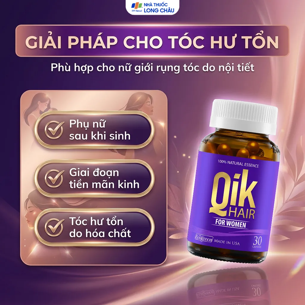 VIÊN UỐNG  GIÚP GIẢM RỤNG TÓC Ở NỮ GIỚI QIK HAIR FOR WOMEN ECOGREEN 30V 4