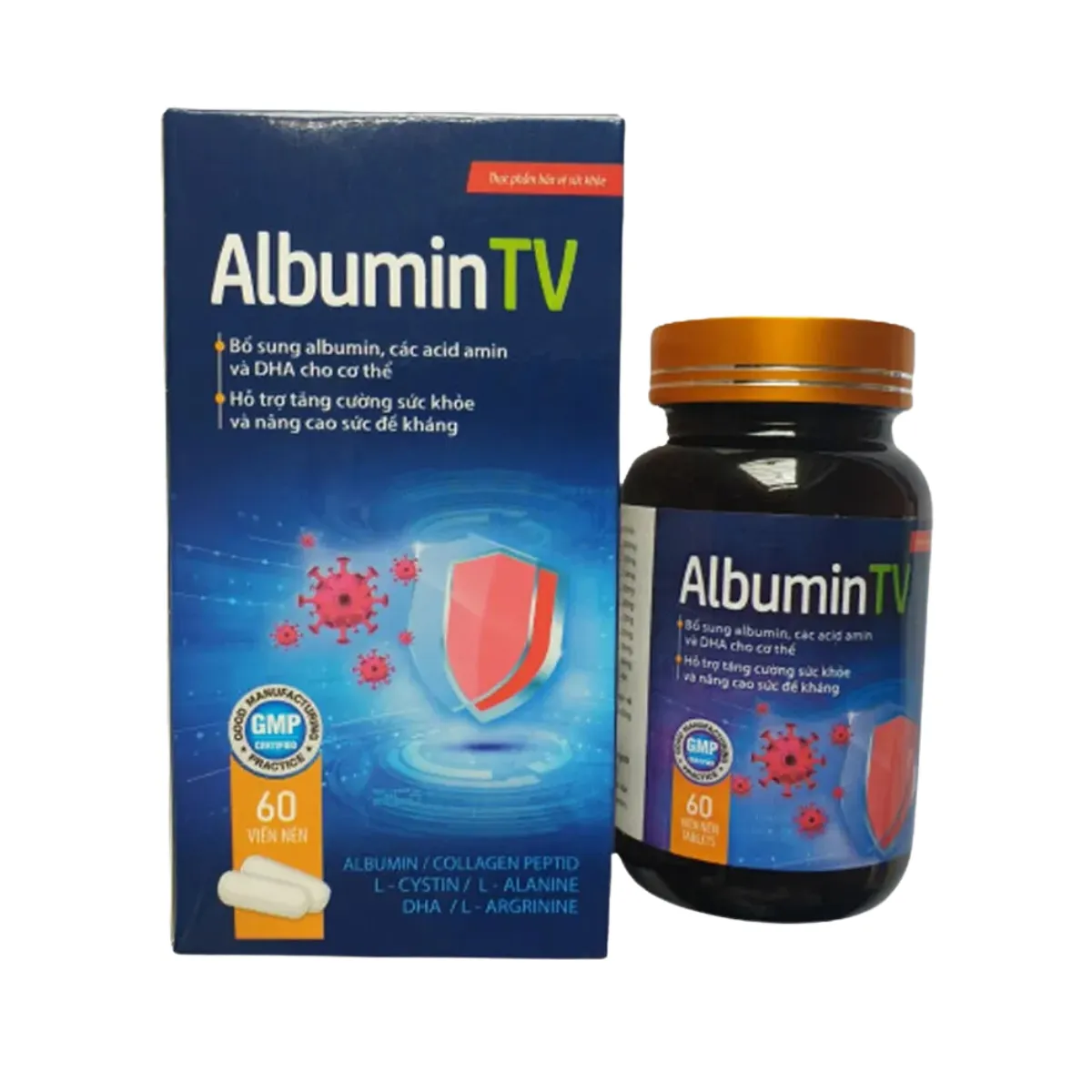 Viên uống Albumin TV giúp tăng cường sức đề kháng từ Acid Amin (Hộp 60 viên)