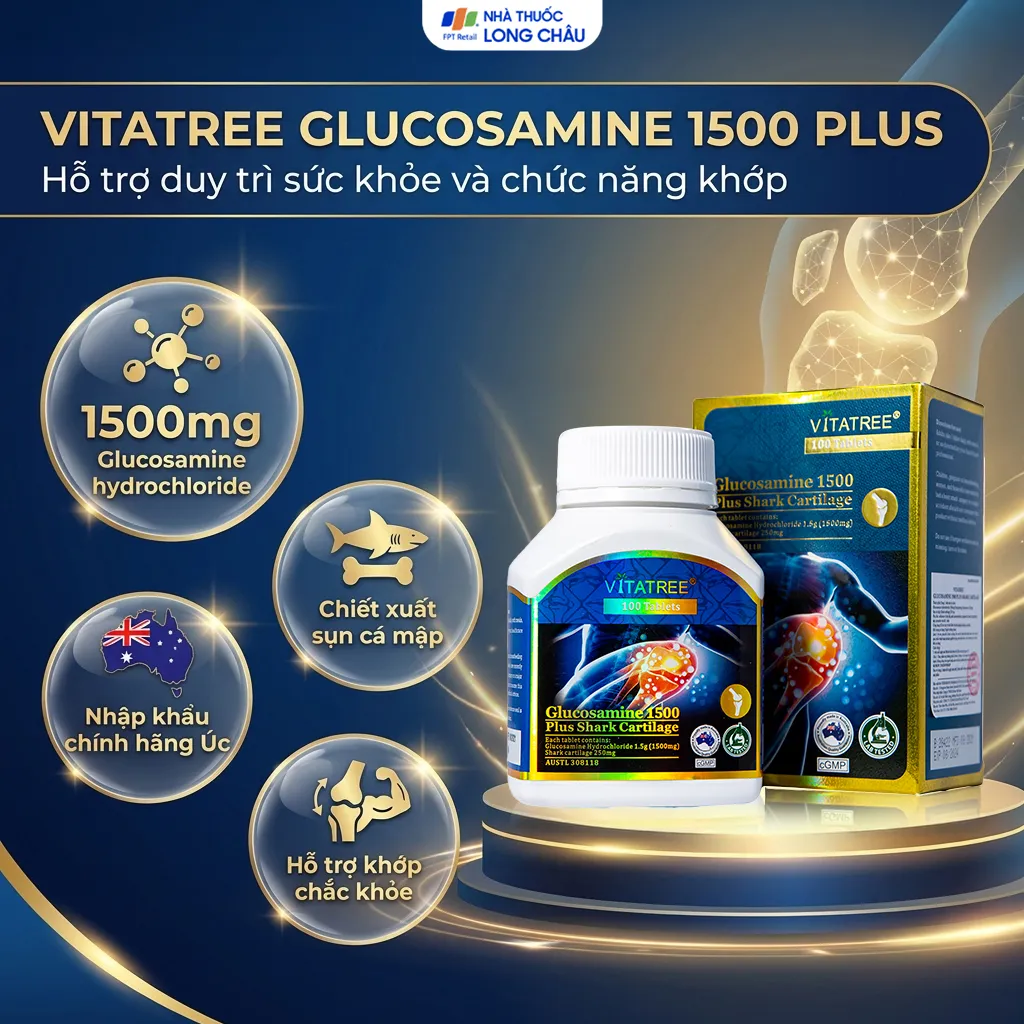VIÊN UỐNG BỔ KHỚP VITATREE GLUCOSAMINE 1500 PLUS SHARK CARTILAGE 100V 2