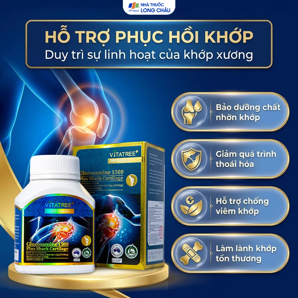 VIÊN UỐNG BỔ KHỚP VITATREE GLUCOSAMINE 1500 PLUS SHARK CARTILAGE 100V 3