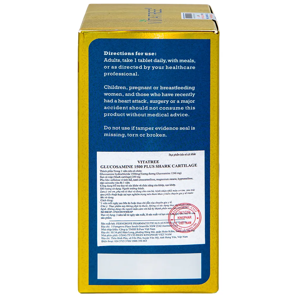 VIÊN UỐNG BỔ KHỚP VITATREE GLUCOSAMINE 1500 PLUS SHARK CARTILAGE 100V 9