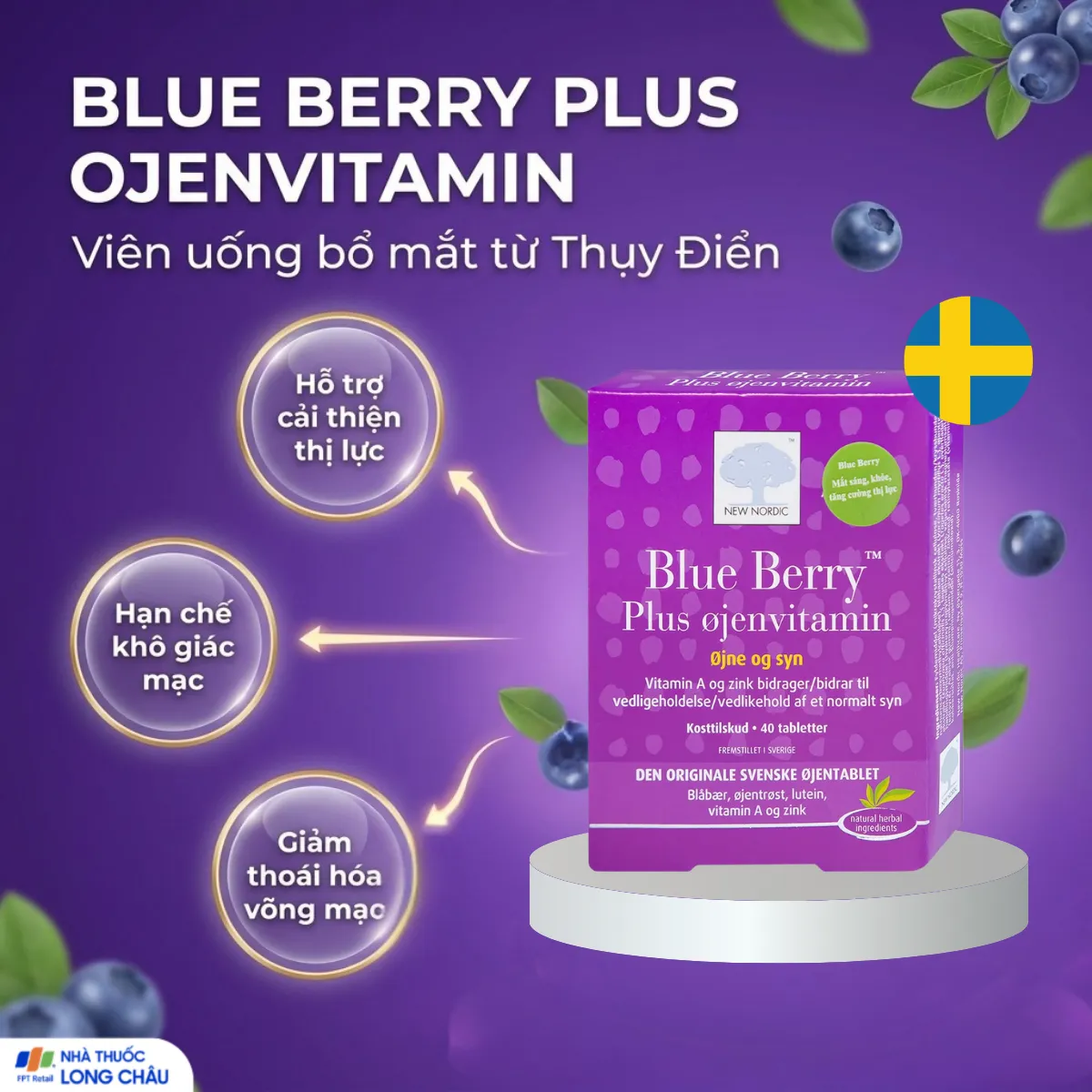 VIÊN UỐNG BỔ MẮT, CẢI THIỆN THỊ LỰC BLUE BERRY PLUS OJENVITAMIN NEW NORDIC 2X20 2