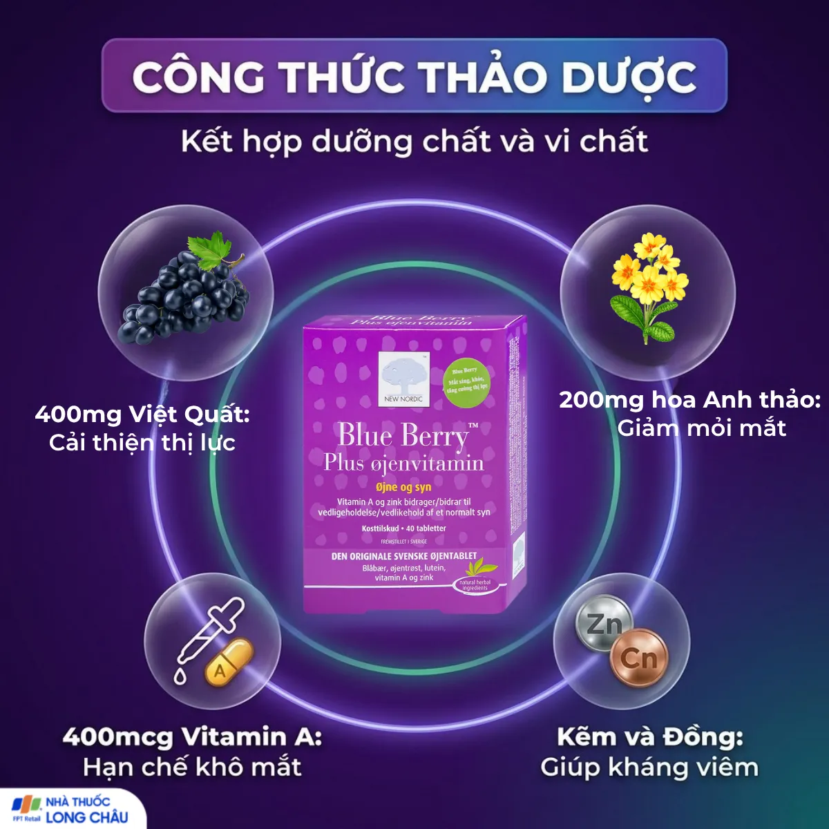 VIÊN UỐNG BỔ MẮT, CẢI THIỆN THỊ LỰC BLUE BERRY PLUS OJENVITAMIN NEW NORDIC 2X20 4