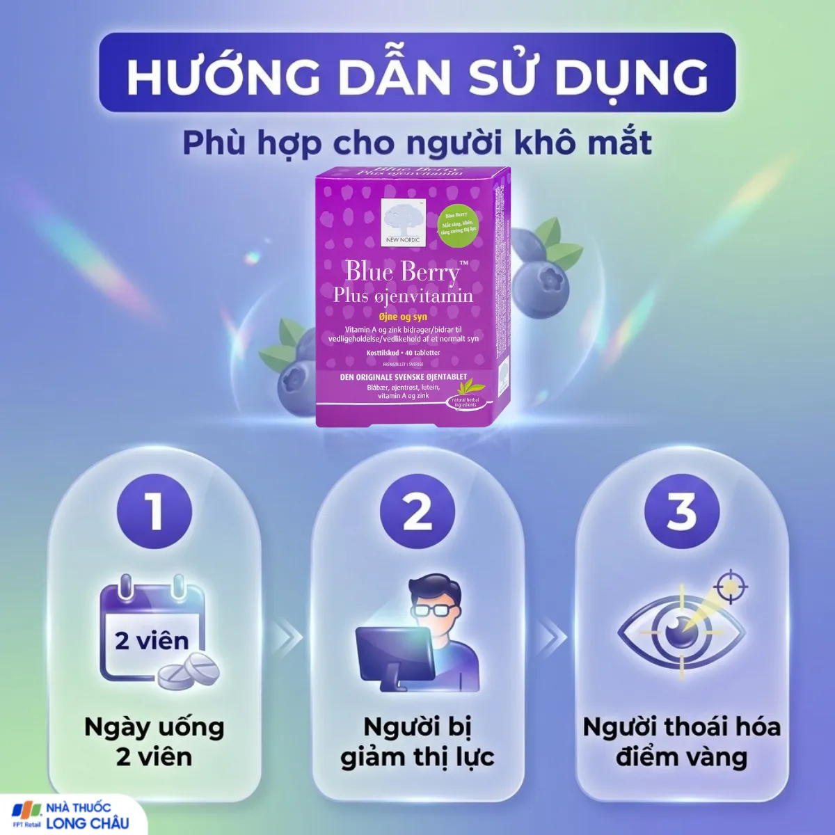 VIÊN UỐNG BỔ MẮT, CẢI THIỆN THỊ LỰC BLUE BERRY PLUS OJENVITAMIN NEW NORDIC 2X20 5