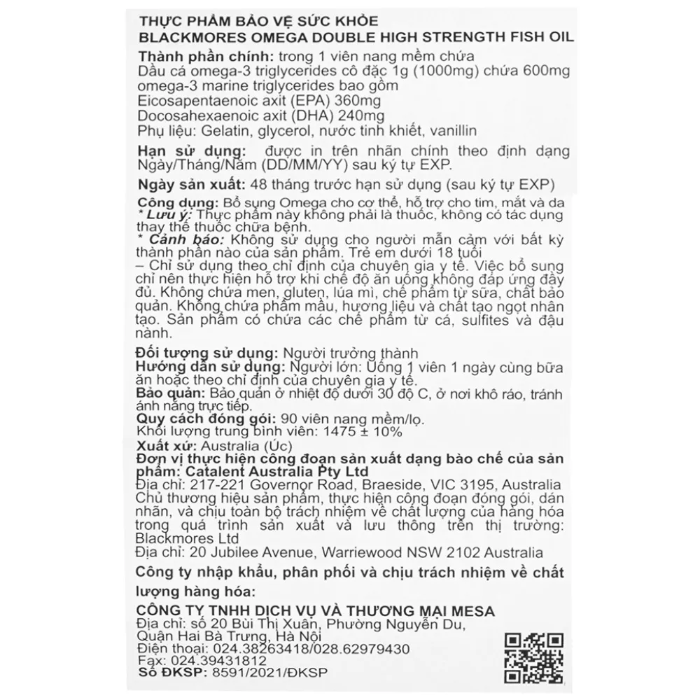 VIÊN UỐNG BỔ MẮT BLACKMORES OMEGA DOUBLE HIGH STRENGTH FISH OIL 90V 11