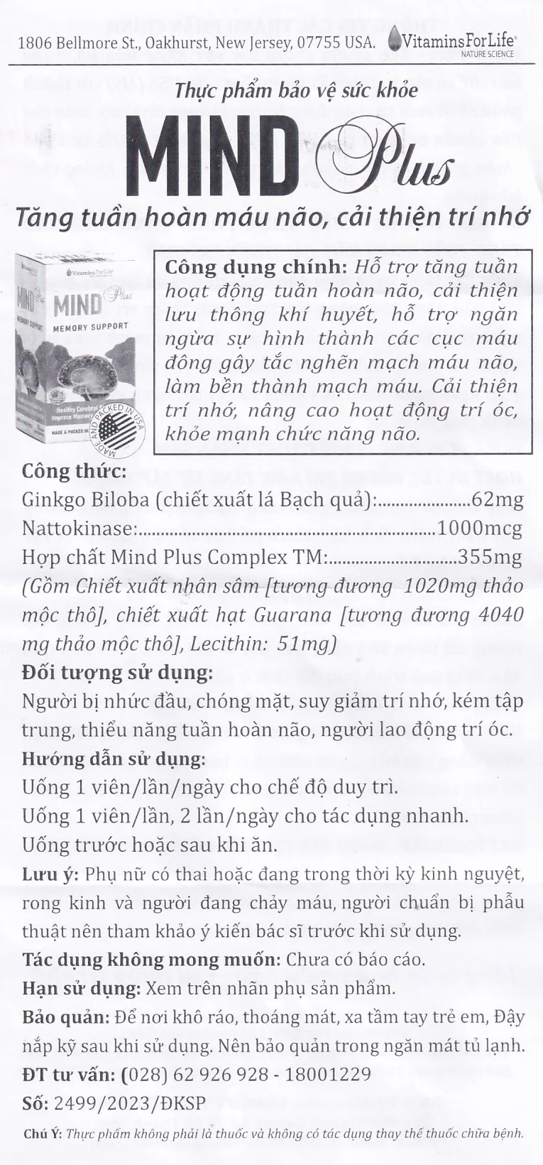 VIÊN UỐNG BỔ NÃO, NGĂN NGỪA SUY GIẢM TRÍ NHỚ MIND PLUS VITAMINS FOR LIFE 30V 13