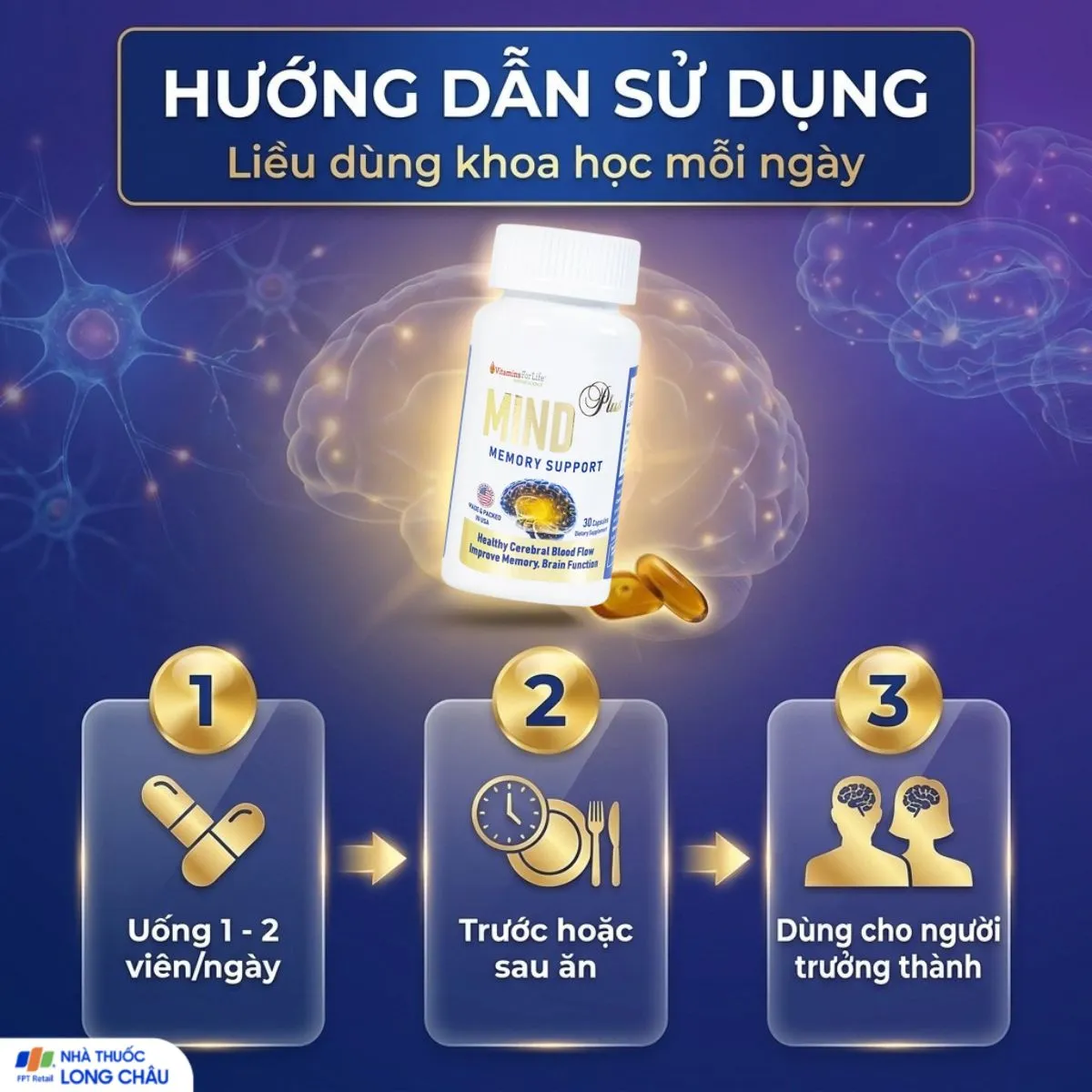 VIÊN UỐNG BỔ NÃO, NGĂN NGỪA SUY GIẢM TRÍ NHỚ MIND PLUS VITAMINS FOR LIFE 30V 5