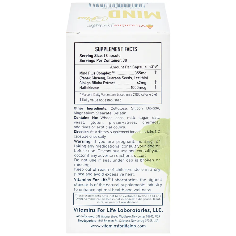 VIÊN UỐNG BỔ NÃO, NGĂN NGỪA SUY GIẢM TRÍ NHỚ MIND PLUS VITAMINS FOR LIFE 30V 9