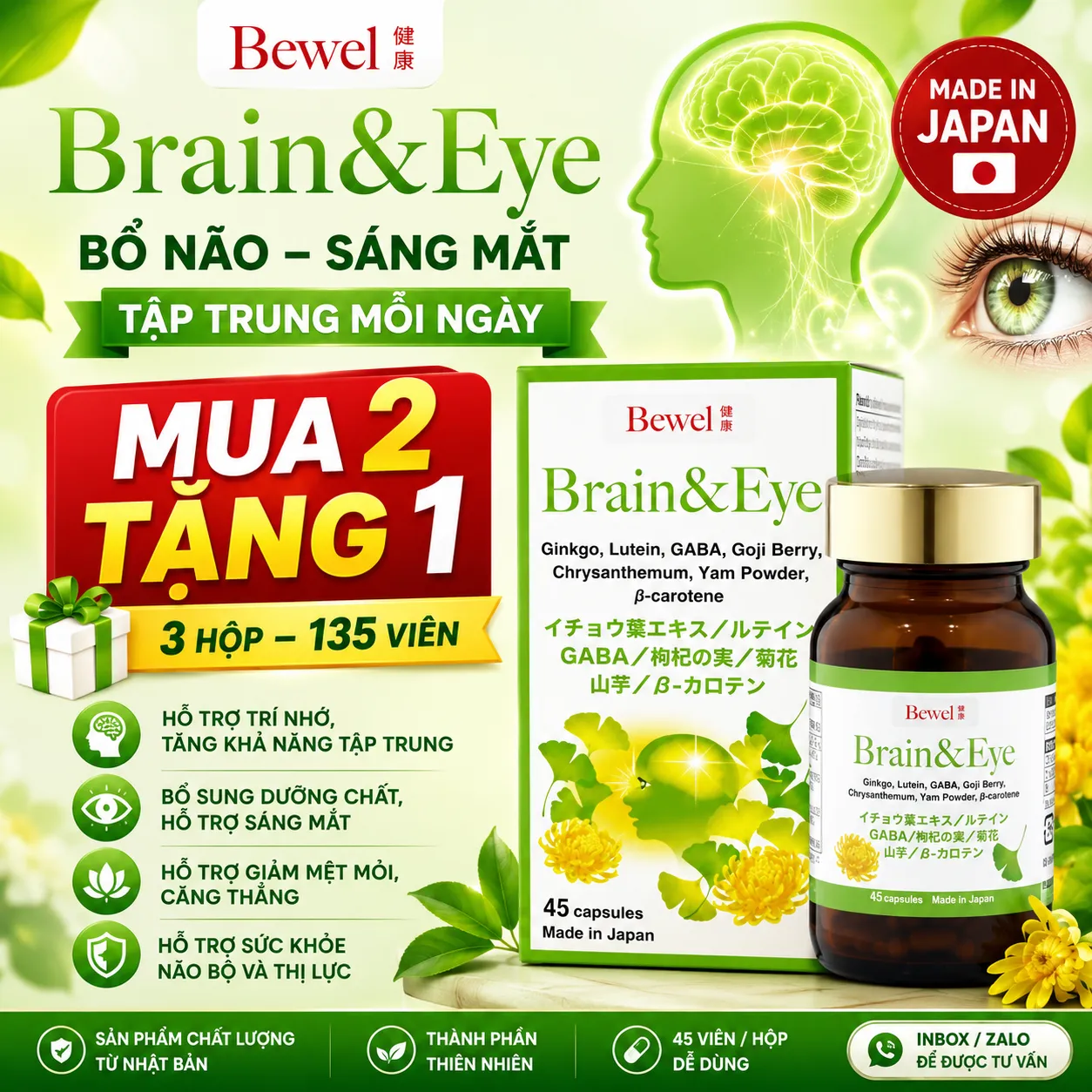 Viên uống bổ não, sáng mắt Bewel Brain & Eye 45 viên