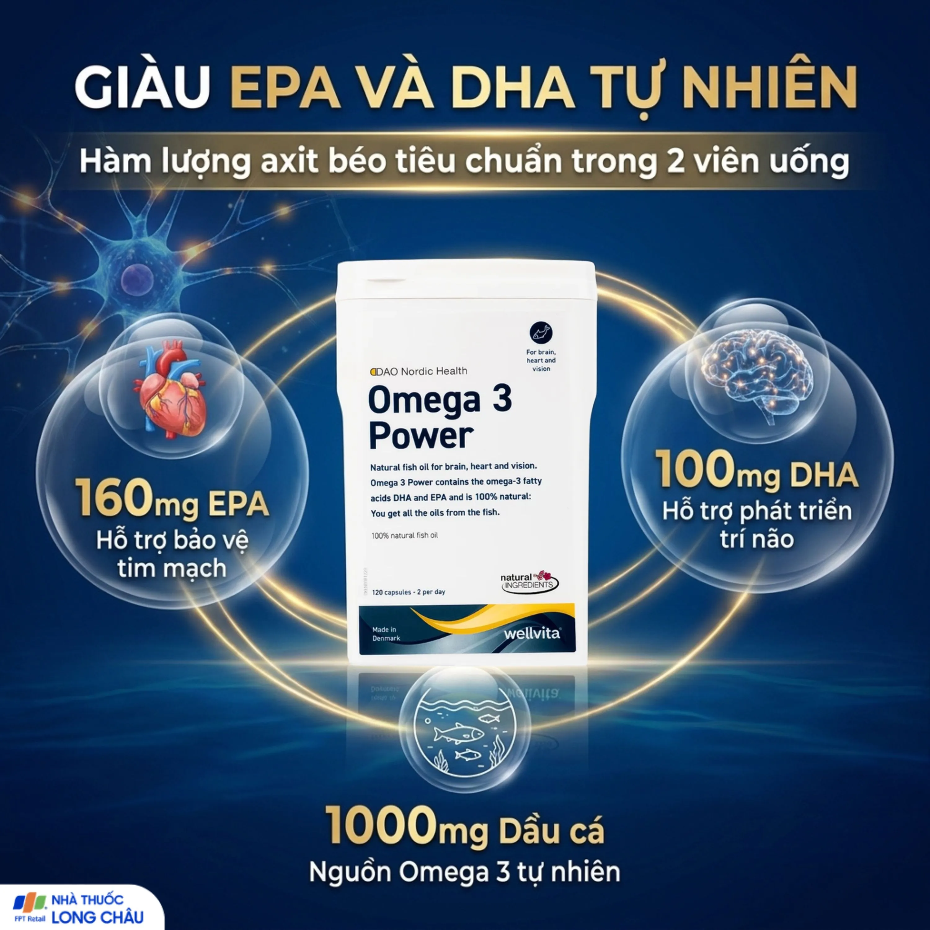 VIÊN UỐNG BỔ NÃO, TIM MẠCH, TĂNG THỊ LỰC VÀ TRÍ NHỚ OMEGA 3 POWER 120V 3