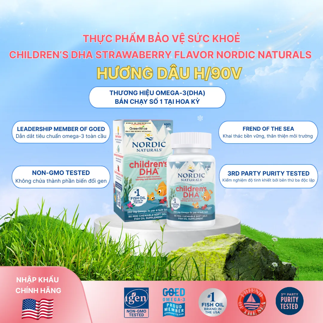 VIÊN UỐNG BỔ NÃO CHO TRẺ NORDIC NATURALS CHILDREN'S DHA STRAWBERRY FLAVOR 90V 2
