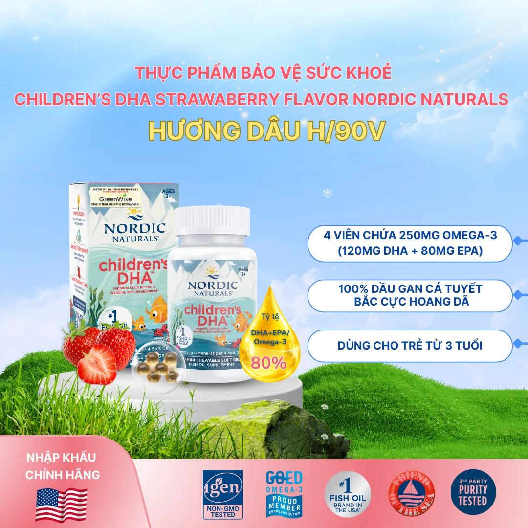 VIÊN UỐNG BỔ NÃO CHO TRẺ NORDIC NATURALS CHILDREN'S DHA STRAWBERRY FLAVOR 90V 3