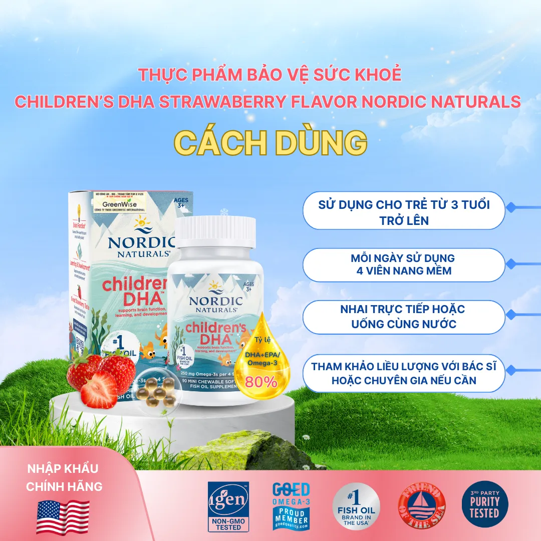 VIÊN UỐNG BỔ NÃO CHO TRẺ NORDIC NATURALS CHILDREN'S DHA STRAWBERRY FLAVOR 90V 5